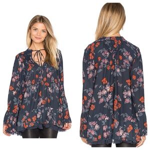 Free People Pebble Crepe So Fine Tunic Top Navy Floral